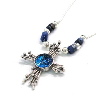 Kors halskæde Magdalene blå sten